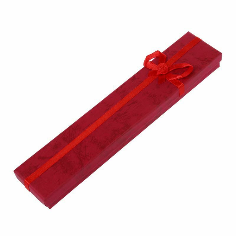 Dark Red Rectangular Jewellery Necklace Case Cardboard Gift Holder Box Z5P3