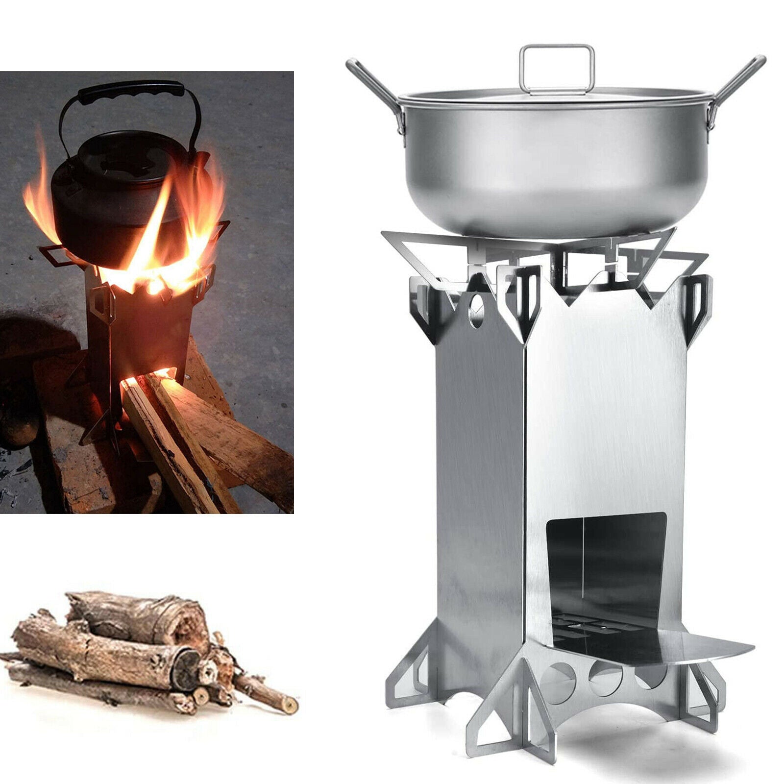 Foldable Wood Burning Stove Compact Mini Burner Cooker Camping Cooking