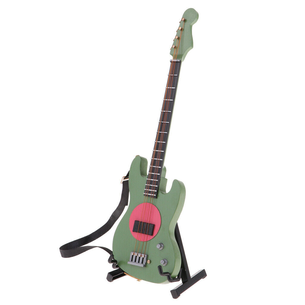 Handmade Wooden Electric Mini Bass with Stand for 1/6
