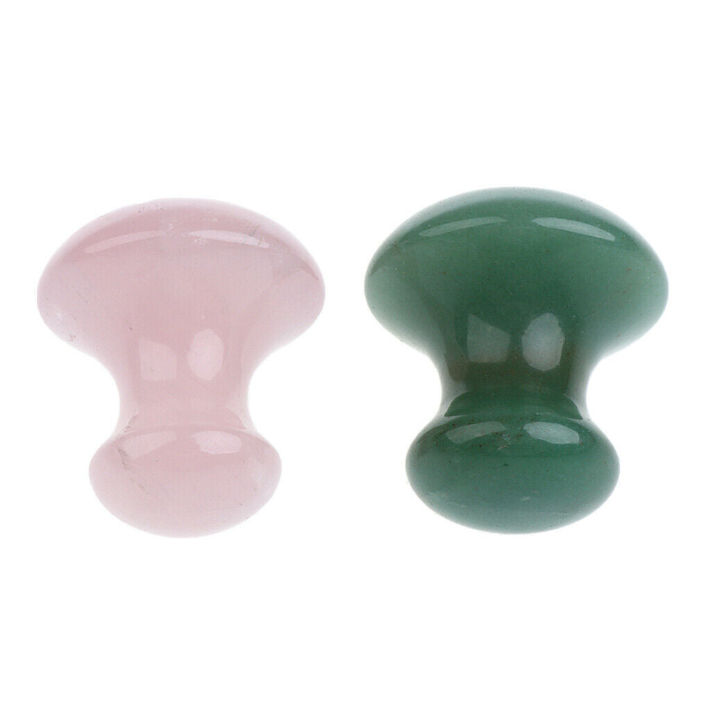2 Pieces Women Facial Beauty Mushroom Massage Jade Stone Pink Green
