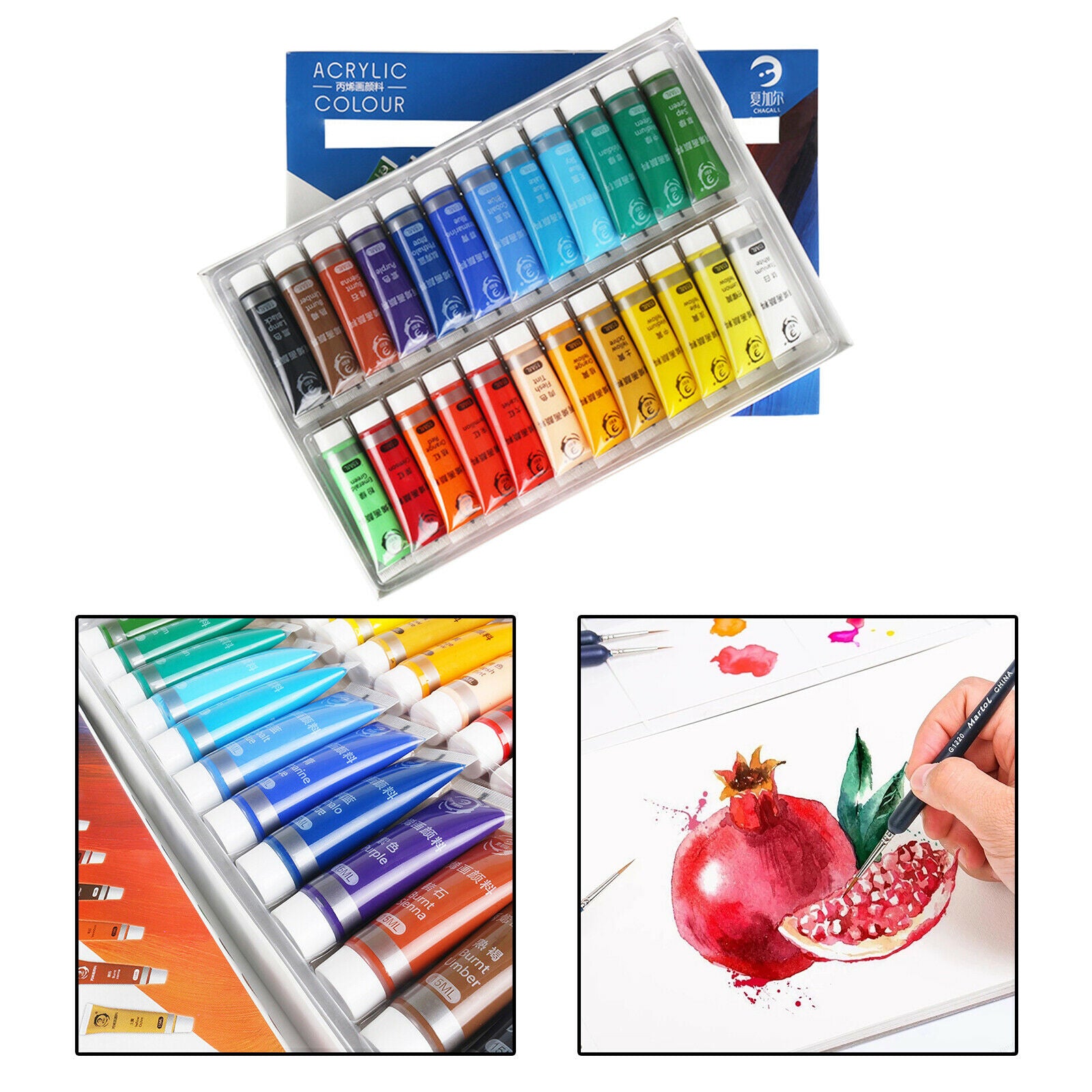 24Colors Acrylic Paint Water-resistant Adults Art DIY Drawing on Canvas Wood