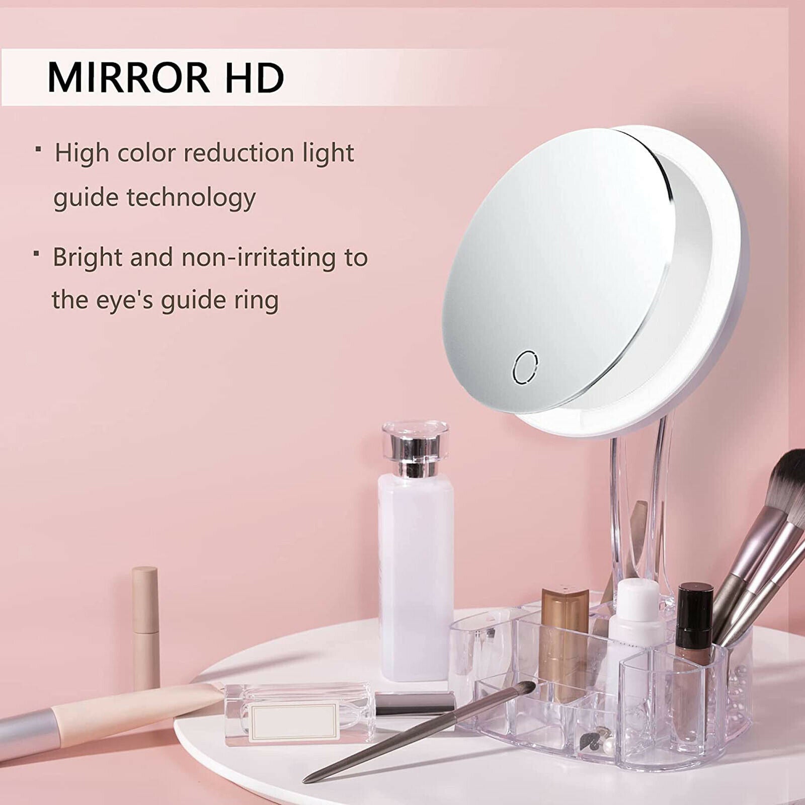 1x Makeup Mirrors Dimming Vanity Light Up Mirror Touch Screen 90° Rotation
