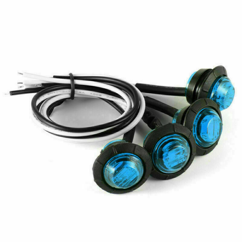 20X Mini Round 12V Blue 3/4" Smoked Side 3 LED Marker Truck Trailer Bullet Light