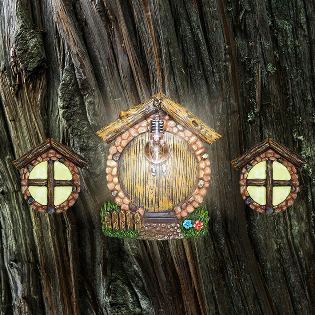 Fairy Garden Gnome Door and Windows Set Tree Huggers Yard Lawn Patio Decor