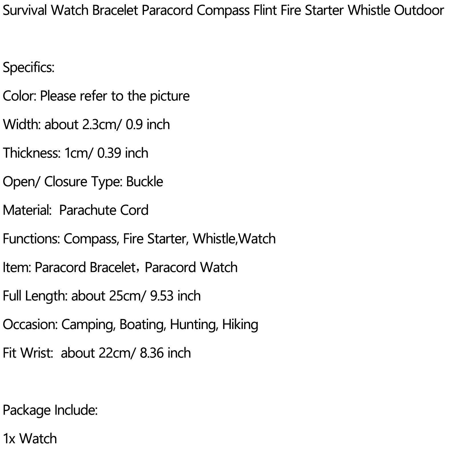 Watch Bracelet Paracord Compass Flint Fire Starter Whistle Outdoor GC B5