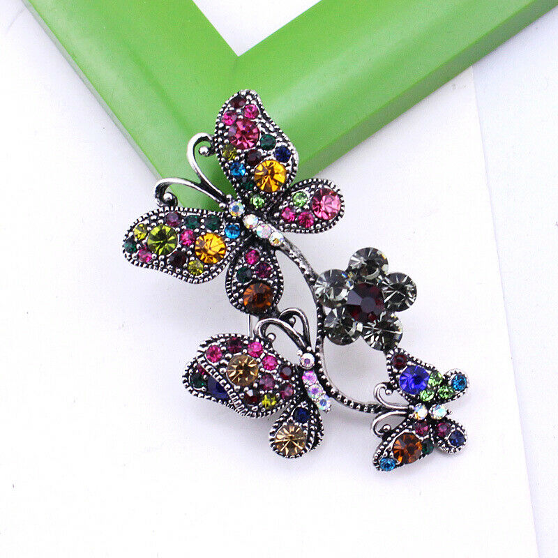 Fashion Colorful Crystal Butterfly Brooch Pins Collar Lapel Badge Retro J.l8
