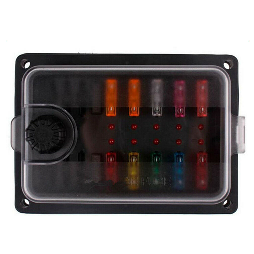 10 Way LED Waterproof Blade Fuse Box Holder Block ATC Replace For Car Boat High