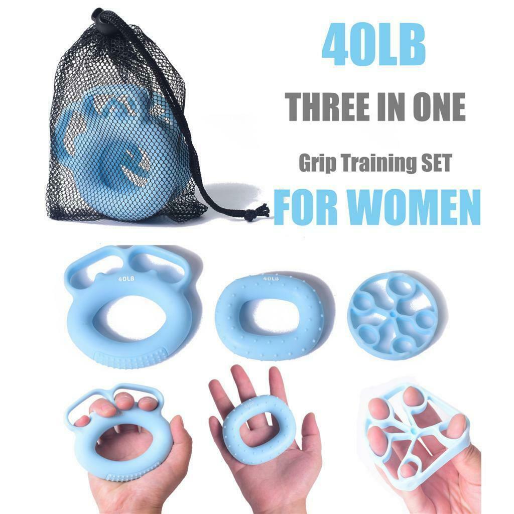 3Pcs Silicone Hand Finger Grip Ring Muscle Power Training Exercise Blue 40LB