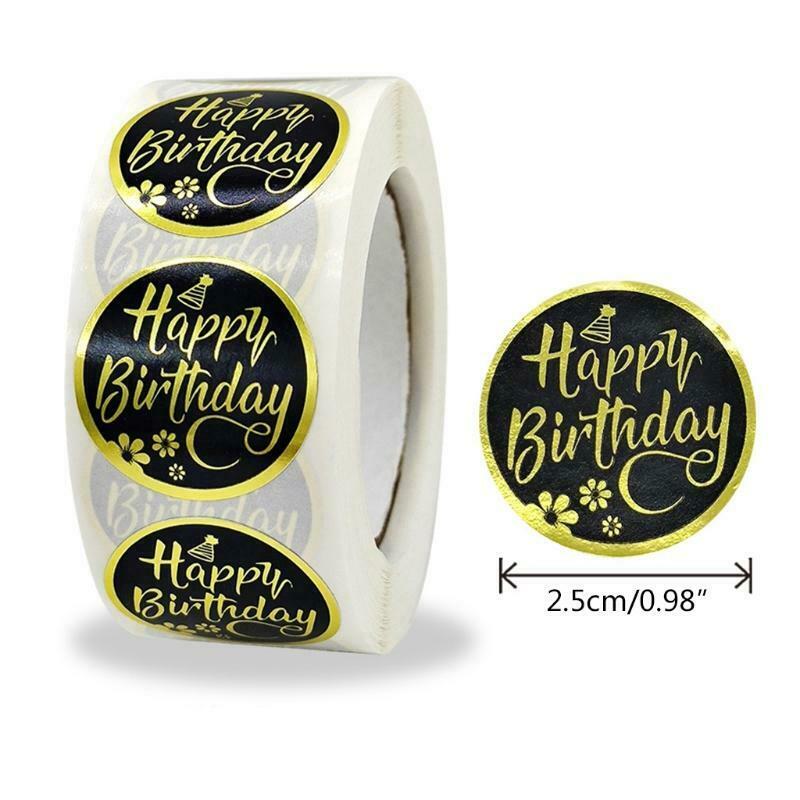 500pcs Bronzing Happy Birthday Stickers Round Seal Labels for Party Gift Decor