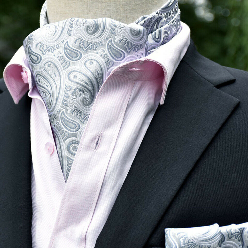 Men's Wedding Paisley Floral Jacquard Woven Self Cravat Tie Ascot Pattern 1