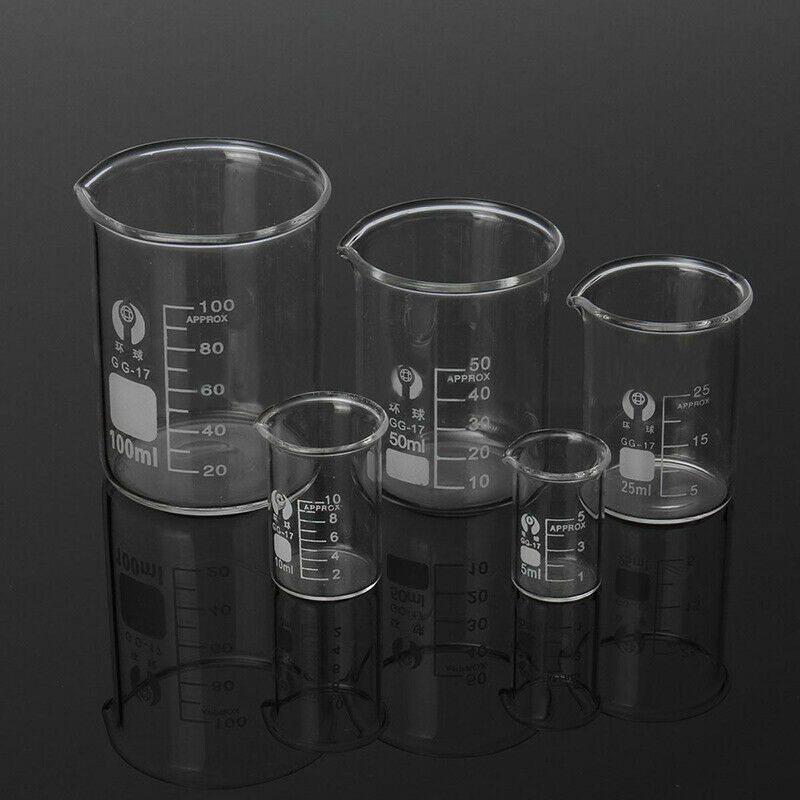 5Pcs/set Glass Beaker Laboratory Chemistry Lab Measuring Glassware Volumetric