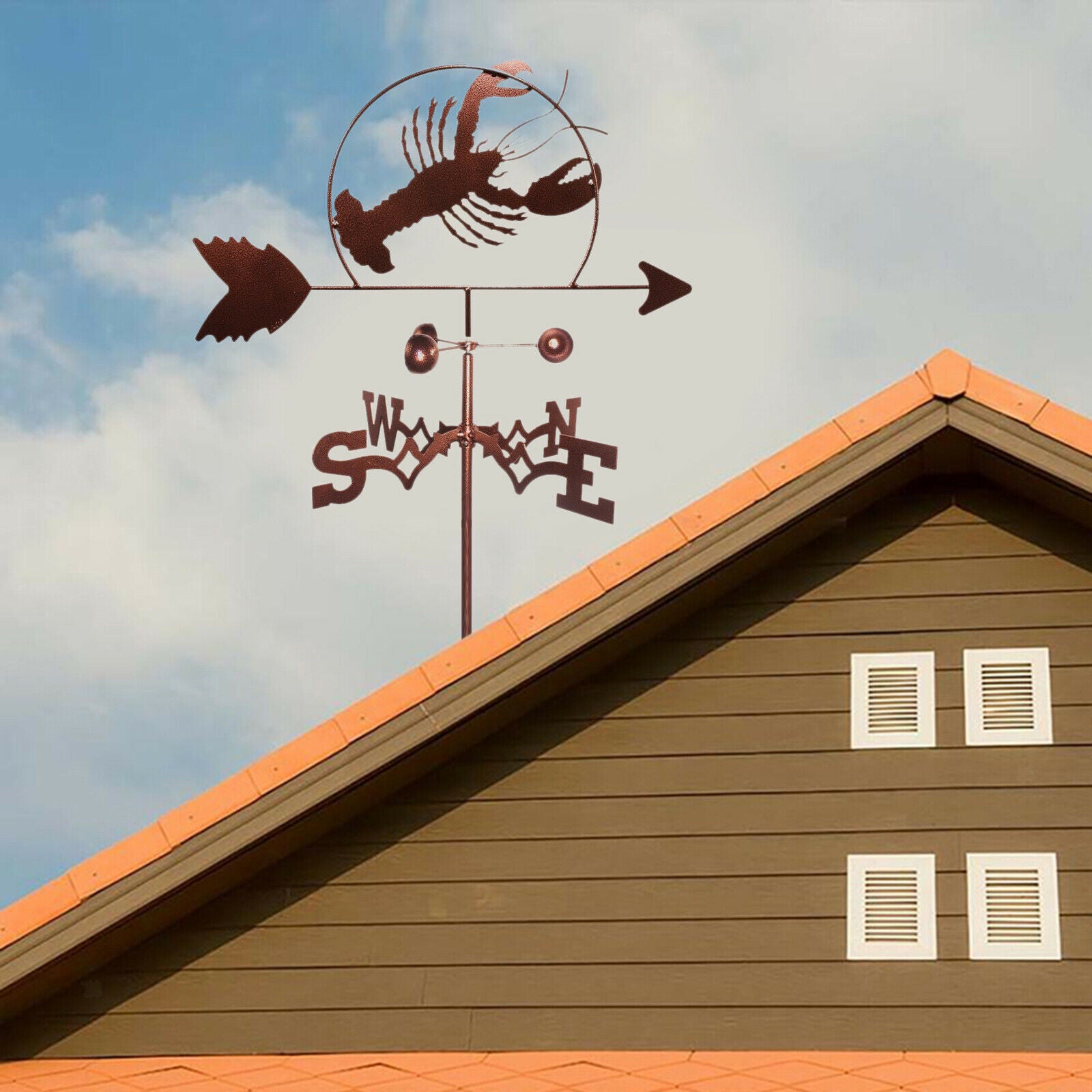 Roof Weather Vane with Lobster Silhouette Statue Garden Stake Weathervane