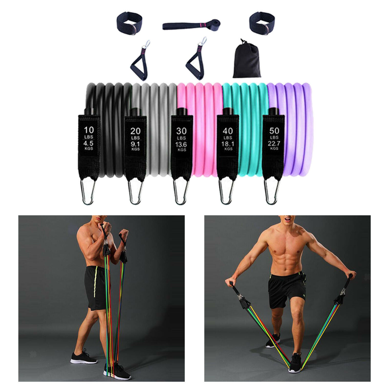 11 PCS Resistance Band Set Yoga Gym Pilates Strength Tubes Workout Bands