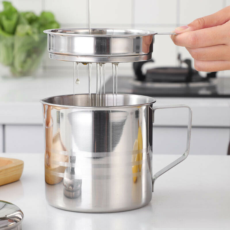 Stainless Steel Grease Strainer Container Oil Storage Pot Can  Filter Dust LBDA