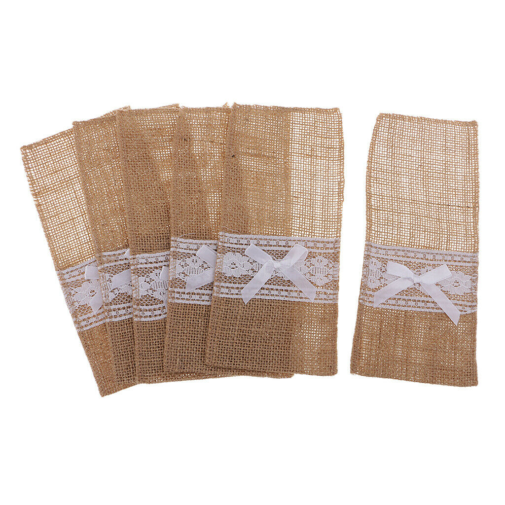 6pcs  Burlap Rustic  Forks Bag Tote