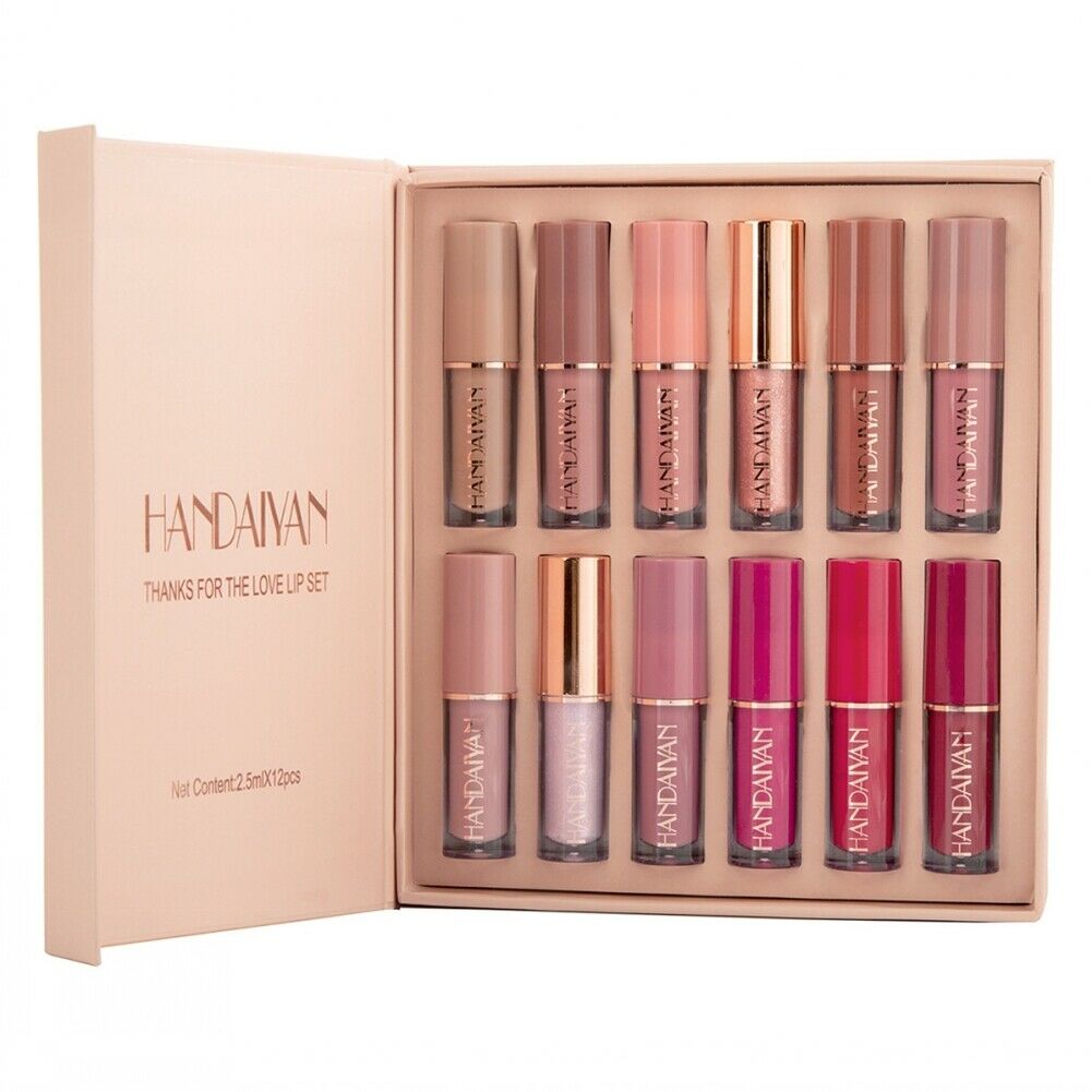 12Pcs/Box High Shine Waterproof Long-Lasting Lip Gloss +Matte Liquid Lipstick