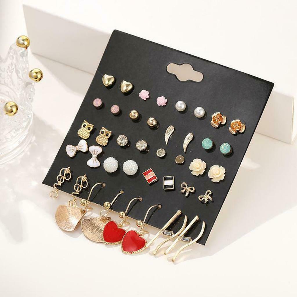 20 Pairs Simple Chic Women Earrings Stud Mixed Color Flower Earrings Stud