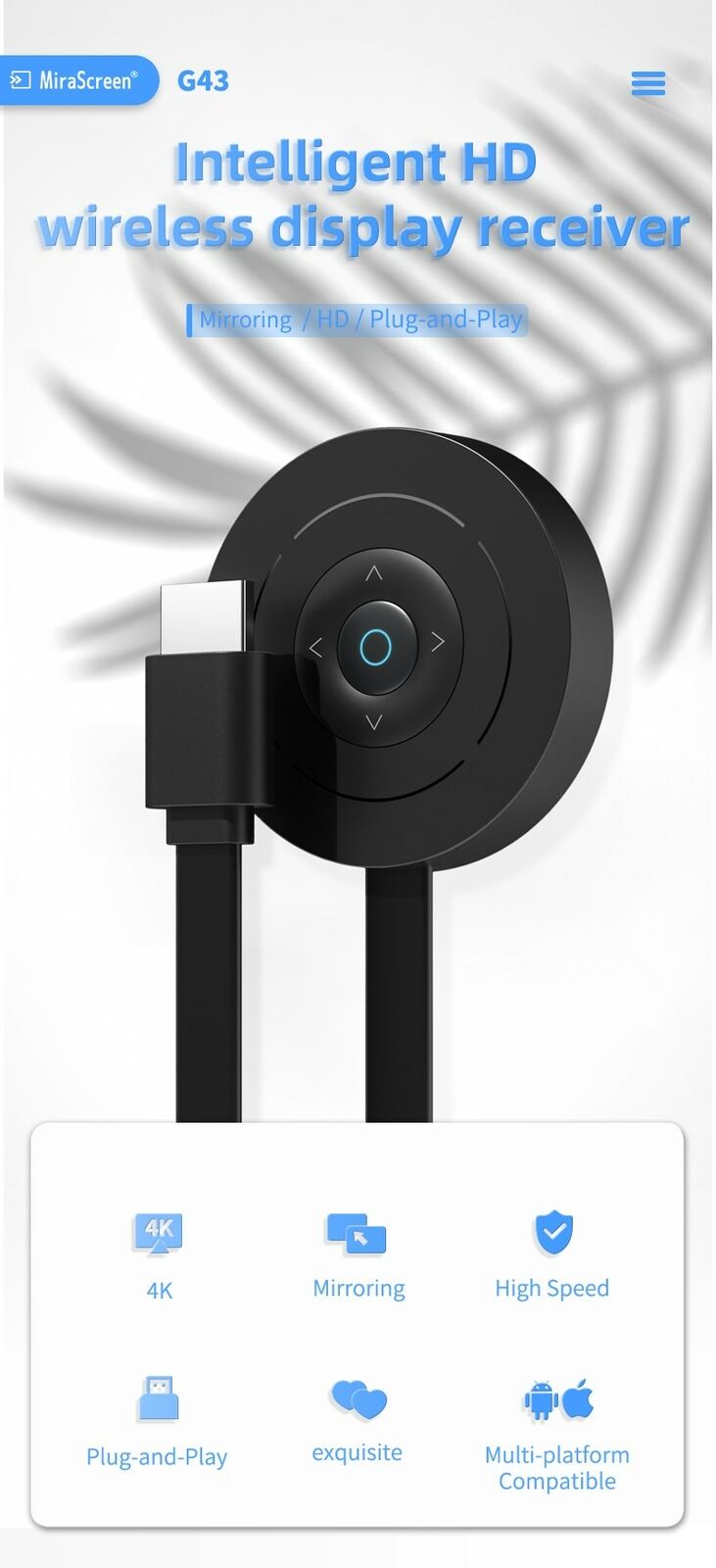 4K WIFI HDM Screen Wireless Display Adapter Airplay Miracast Dongle 2G + 5G CN