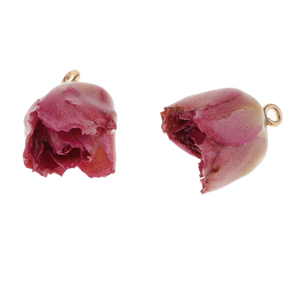 Flower Rose Charms Natural Real Flower Pendants Jewelry Earrings purple pink