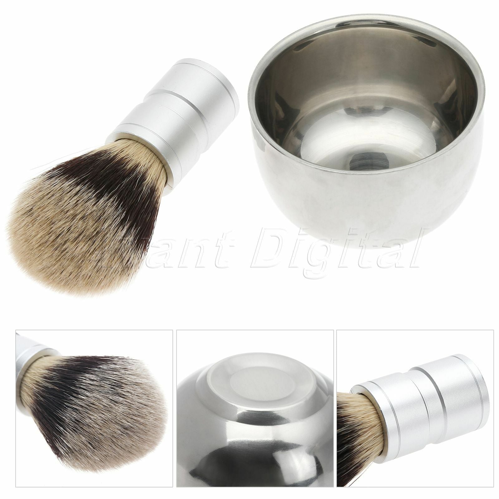 Practical Shaving Badger Hair Brush + Stainless Steel Bowl Cup Mug Barber Tool