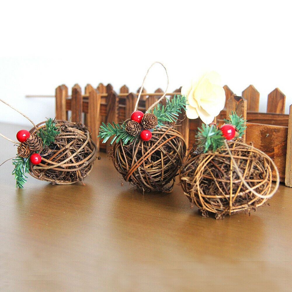 3Pcs Christmas Sepak Takraw Decoration Natural Rattan Ball Pendant Hanging Xmas