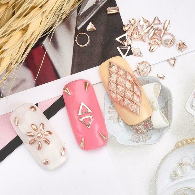 1box Nail Art Decals Multi-Shape Metal Nails Stickers DIY Decoration Accessories