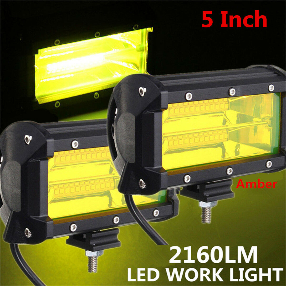 2x 5 Inch Yellow LED Car Work Light Bar Flood Beam Boat Driving Offroad ATV Lamp