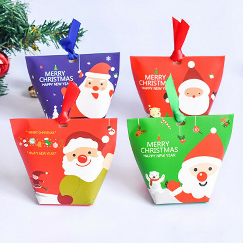 12pcs Xmas Paper Gift Bag Santa Claus Candy Present Boxes Party Decor Storage
