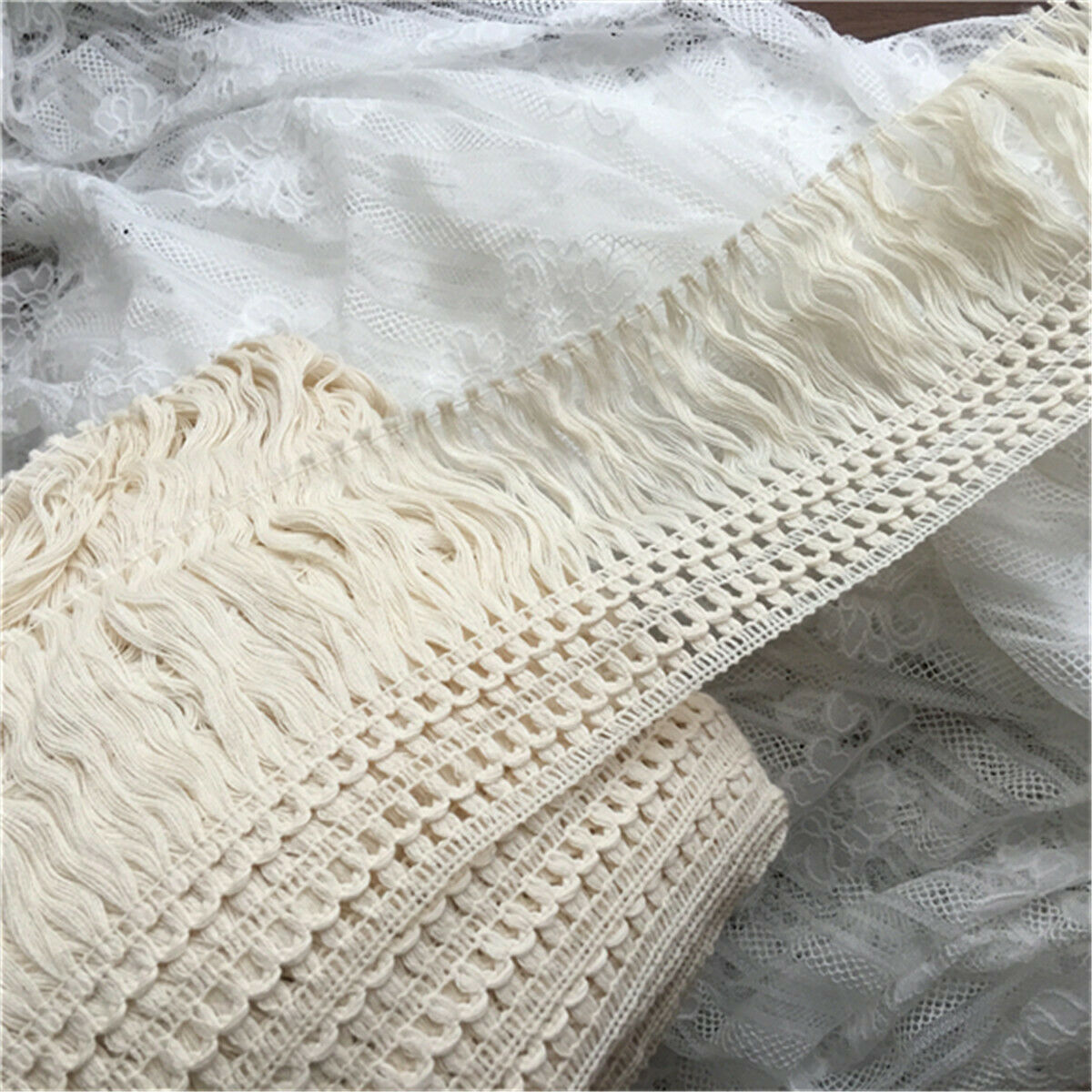 1 Yard Retro Fringe Tassel Cotton Lace Ribbon Trim Fabric Applique Sewing Craft