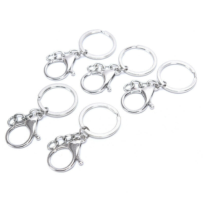 10X Big Lobster Clasp Hooks Keychain Split Ring Short Chain Key Ring DIY FDBD