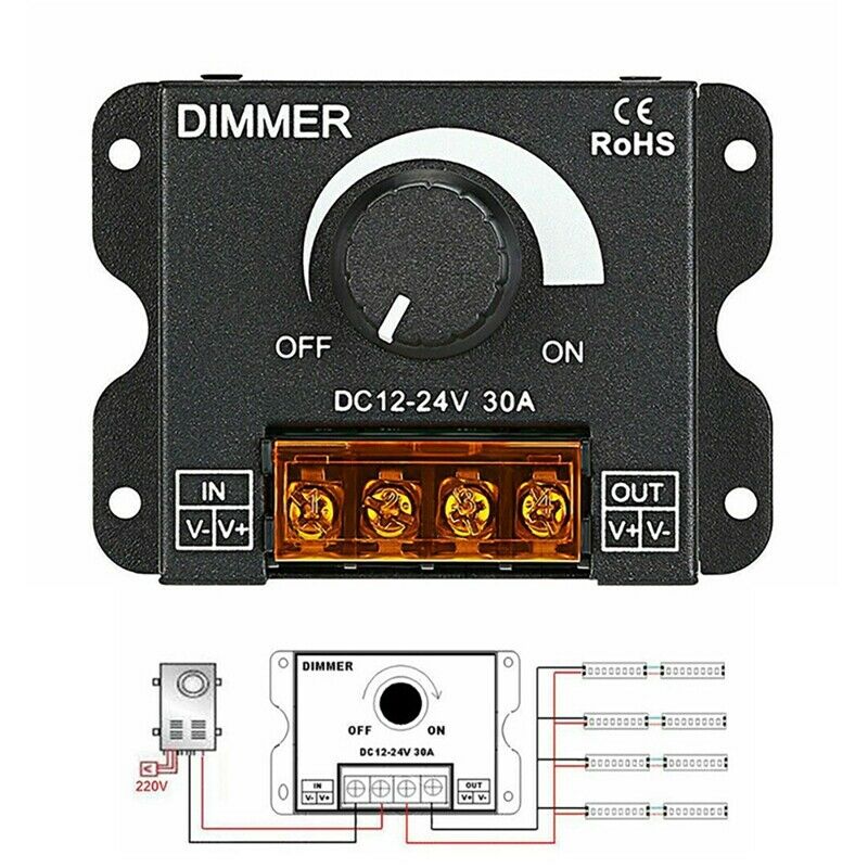 LED Light Adjuster DC 12-24V 30A/No Strobe with Knob Switch LED Light Bar BrM8O9