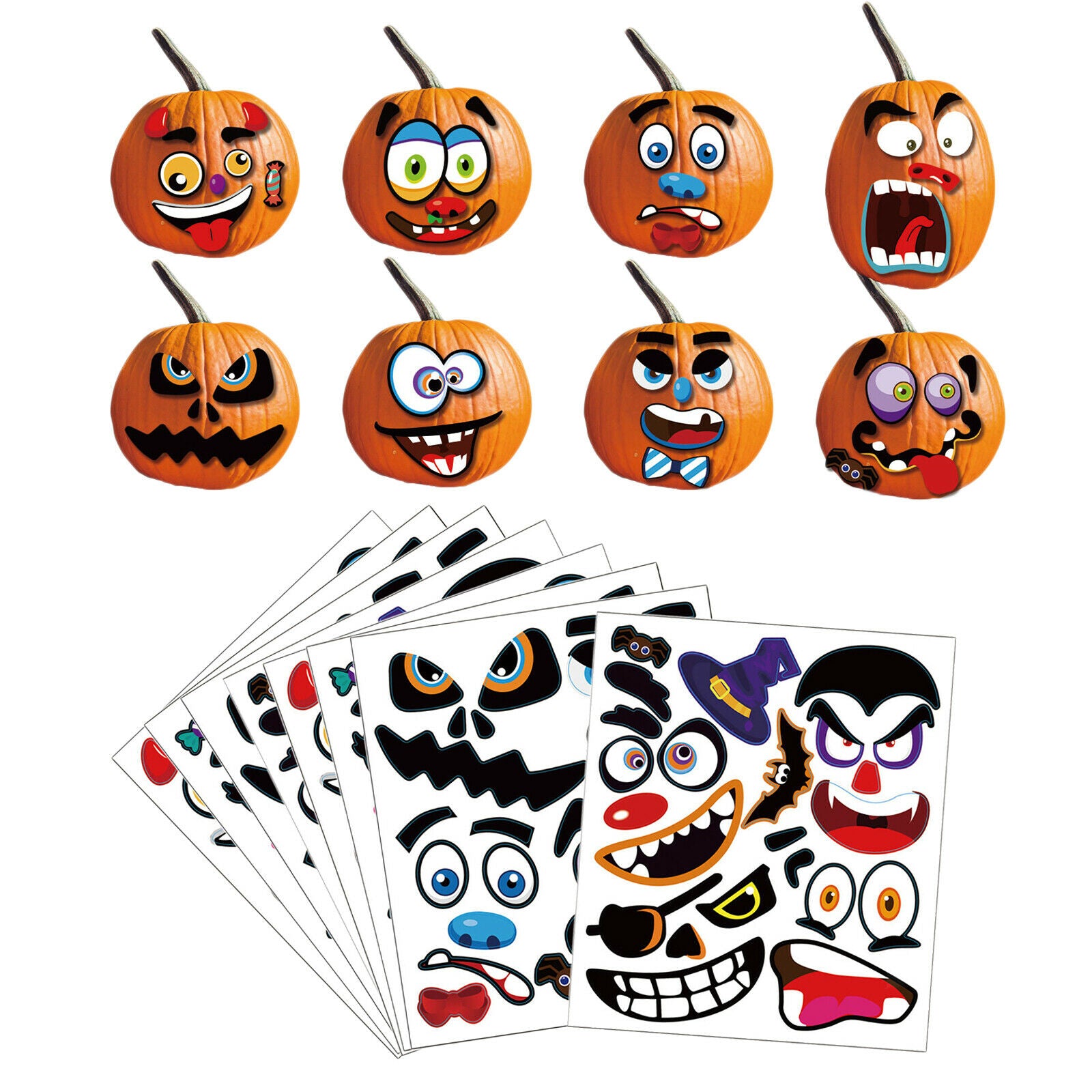 8-Pack Halloween Stickers for Pumpkin Kids Adults Party Supplies Decorations