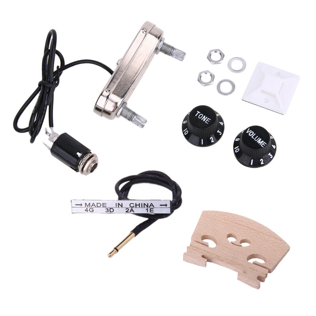 Set of Electric Violin Pickup Bridge Preamp with 2.5mm Plug 6.35mm Jack for 4/4