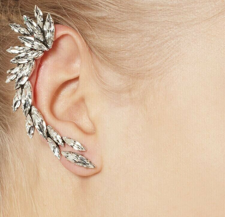 1pc Half Moon Crystal Rhinestone Shape Right Ear Stud Cuff Clip