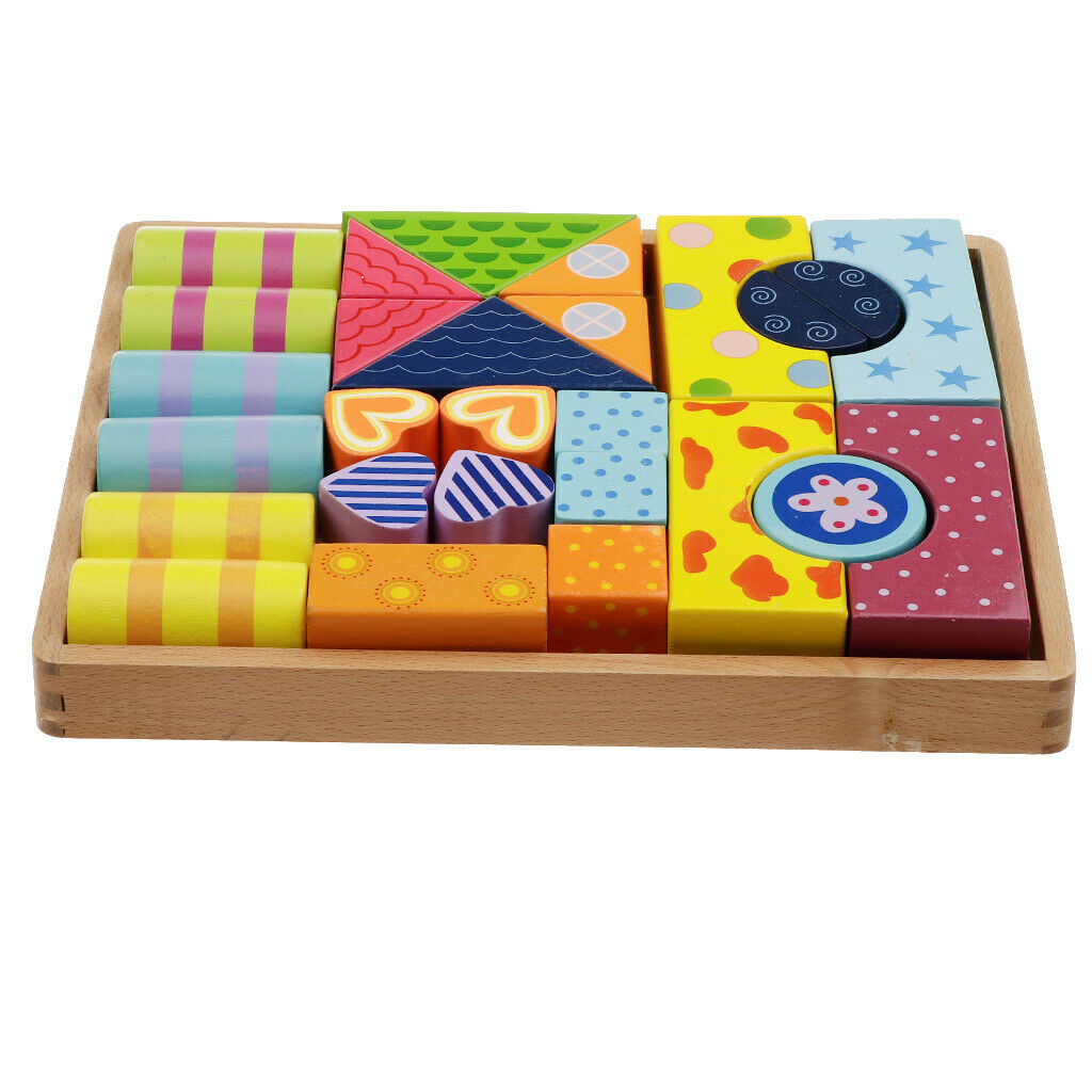 Classic Wooden Stripe Building Blocks Set w/ Storage Tray, Basic Build & Play