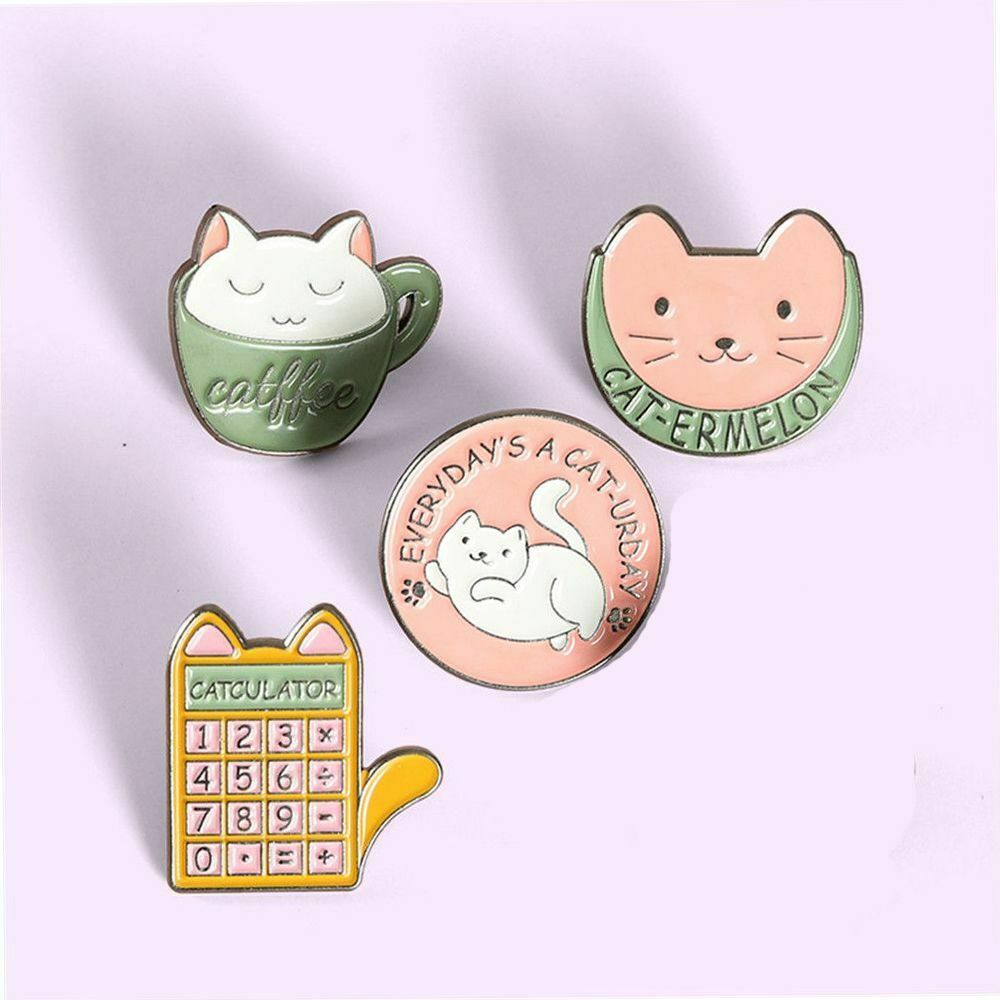 Hats Cloths Cat Coffee Cup Cartoon Brooch Enamel Pin Backpack DIY Decoration