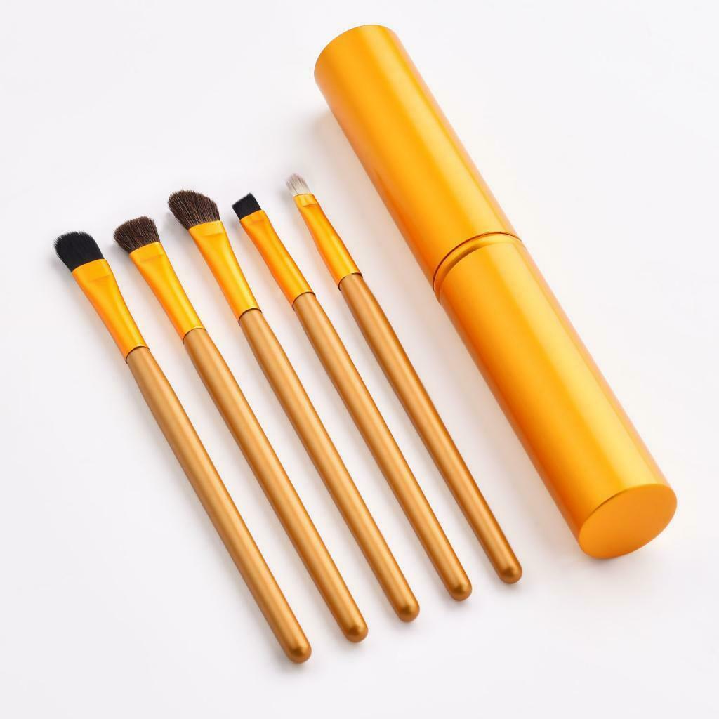 Set of 5 Eye Makeup Brushes Eyeshadow Eyebrow Brush with Storage Case Golden