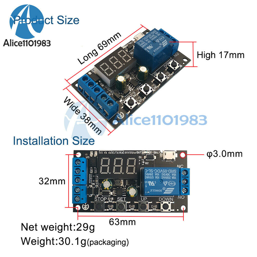DC 5V/12V/24V Digital LED Cycle Timer Delay Relay Switch  Time Relay Module