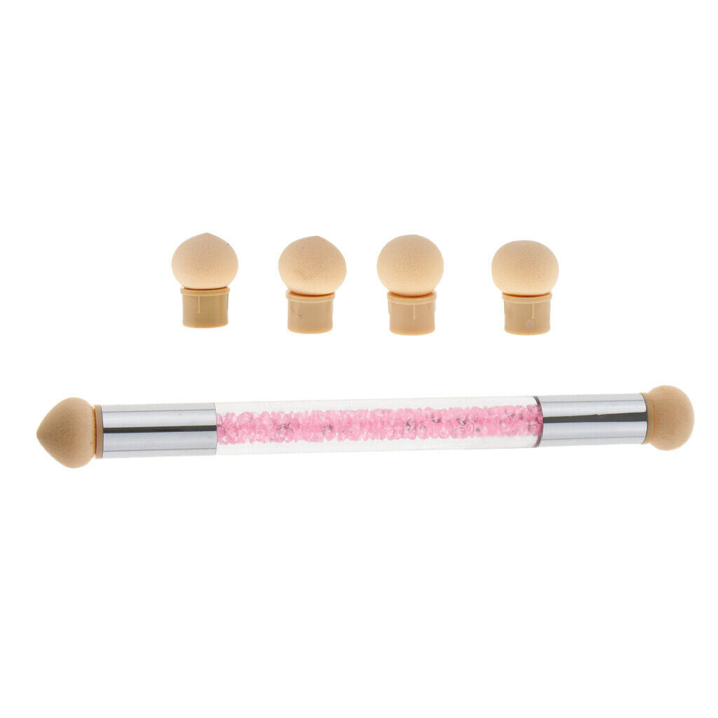 2Pcs Nail Art Sponge Brush Paint Dotting Gradient Blooming UV Gel Pen 2 Way