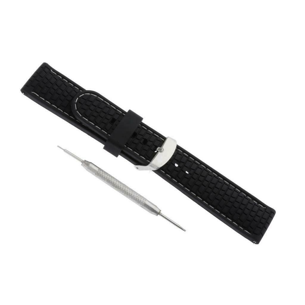 Waterproof Silicone Watch Strap with Stainless Steel Pin Buckle White Line