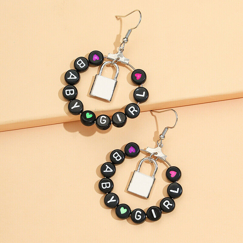 Punk Hip-hop Big Circle Hoop Earrings Babygirl Letter Lock Earrings Jewel.l8