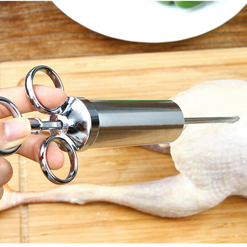 Kitchen Stainless Steel Turkey Meat Injector Needle Syringe Cooking Marinade New