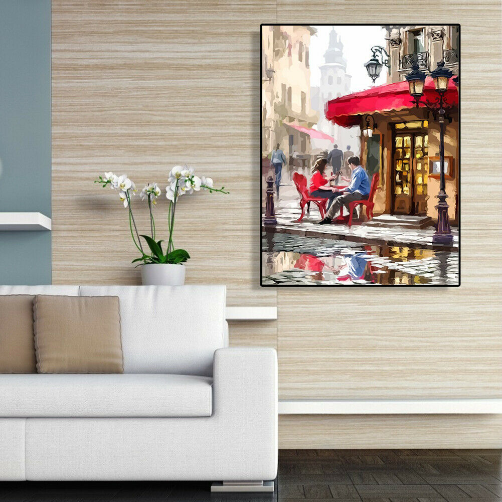 Painting By Numbers Kit DIY Street Men Women Canvas Oil Wall Art Picture @