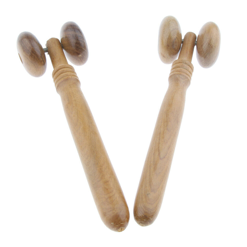 2x Two-point Massage Roller Massage Sticks   Point Made of Wood for Face