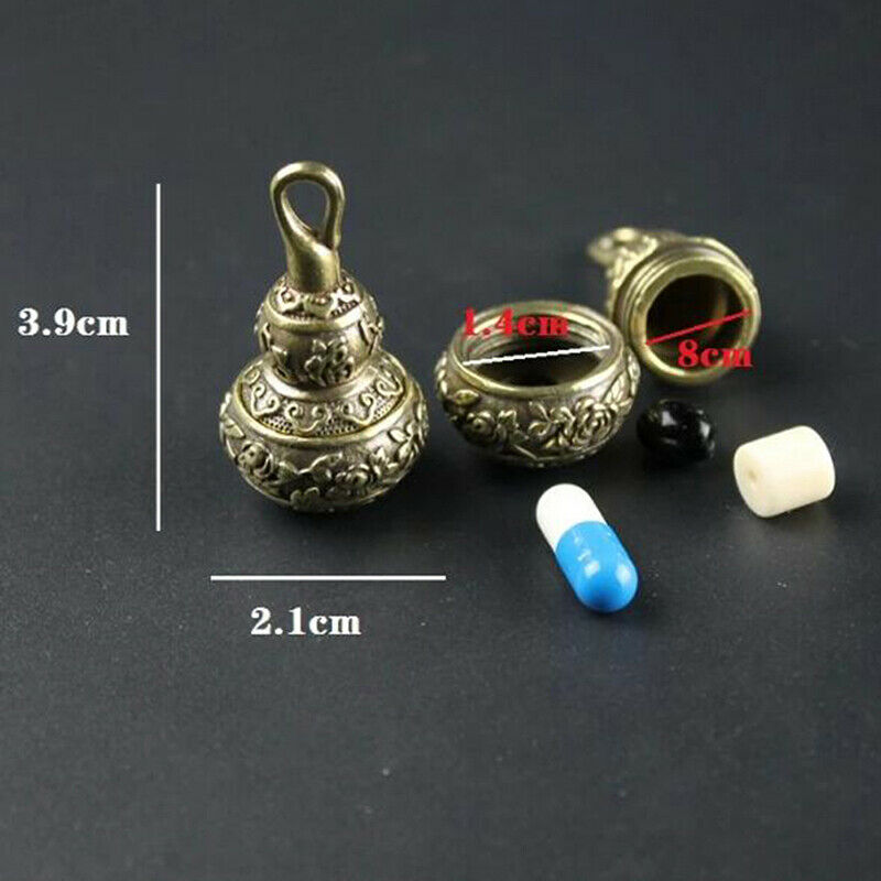 Brass Gourd Lucky Car Key Chain Pendants Pill Box Medicine Case Container.l8