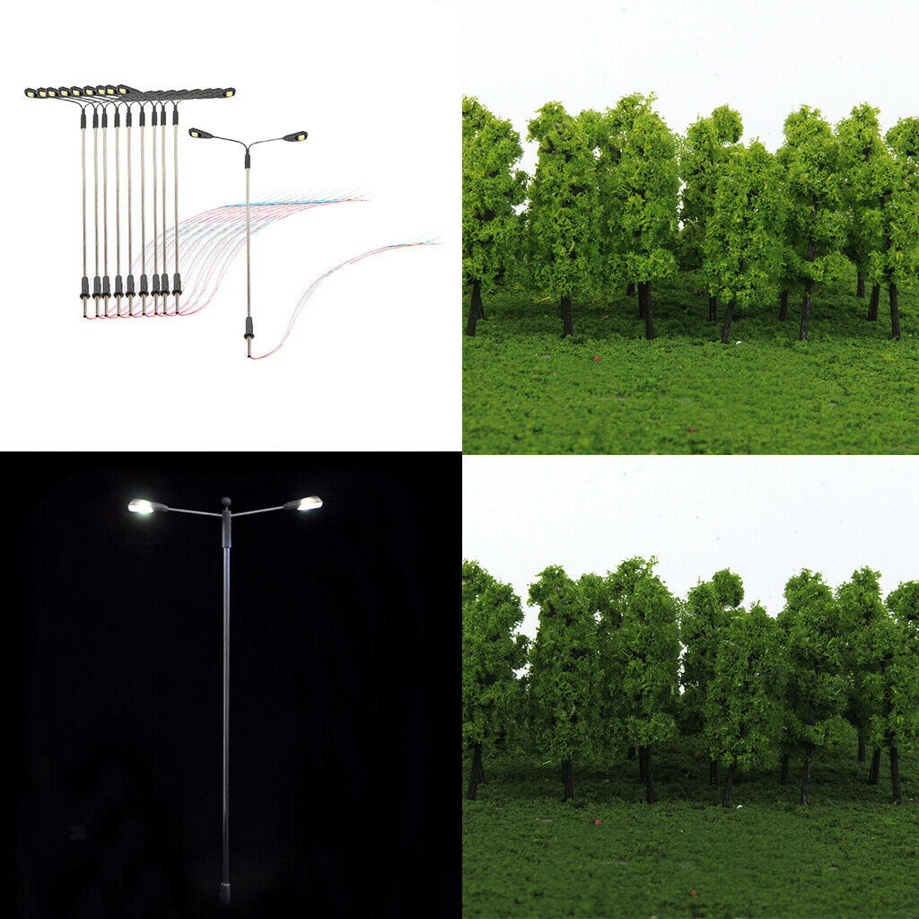 10Pc LED Street Light+20Pc Green Tree Models HO for Diorama Scenery