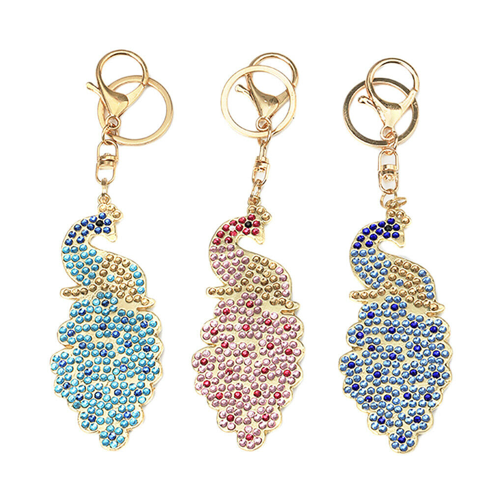Mosaic Making Kits, DIY Full Drill Diamond Painting Keyring Cartoon Peacock
