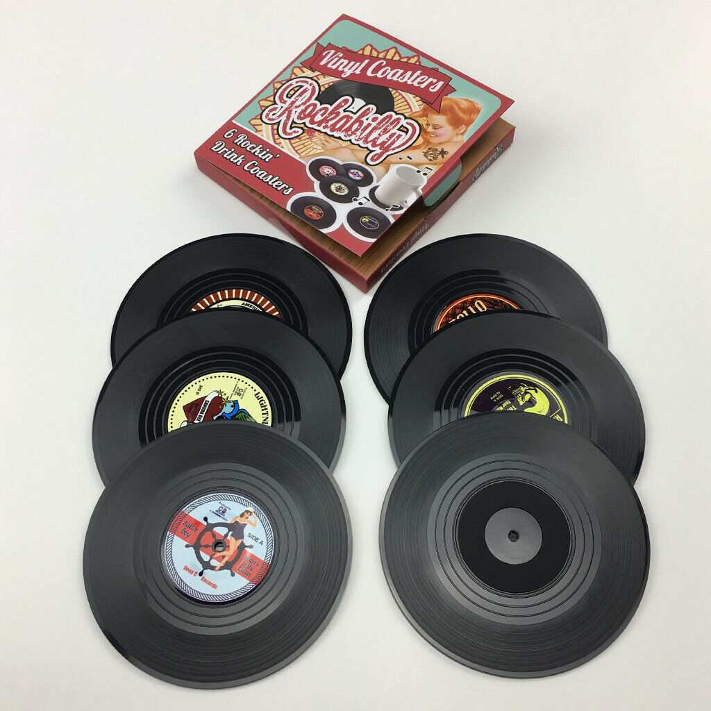 Retro 6pcs Cup Mat Pad Anti-skid Coasters Placemat 10.5cm in Dia Black