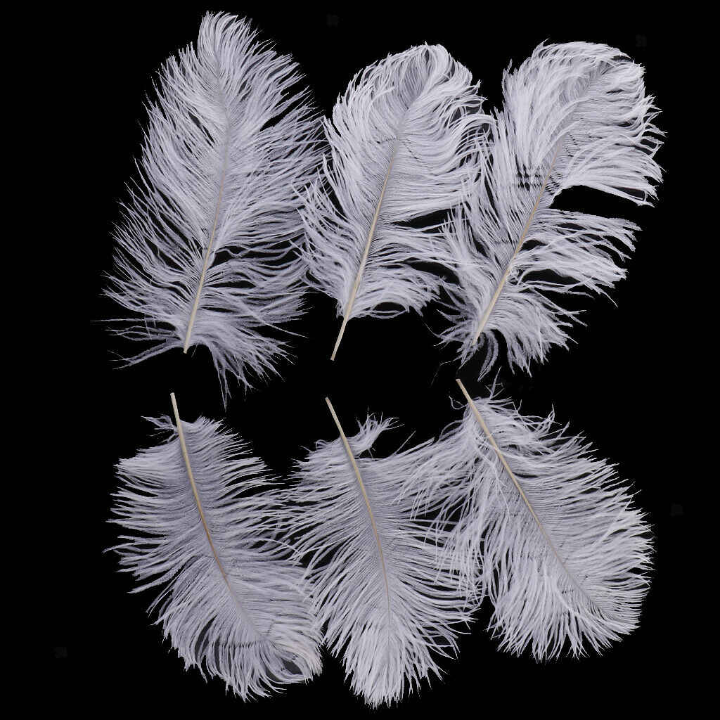 6pcs White Ostrich Feather DIY Headdress Wedding Venue Decoration 25-30cm