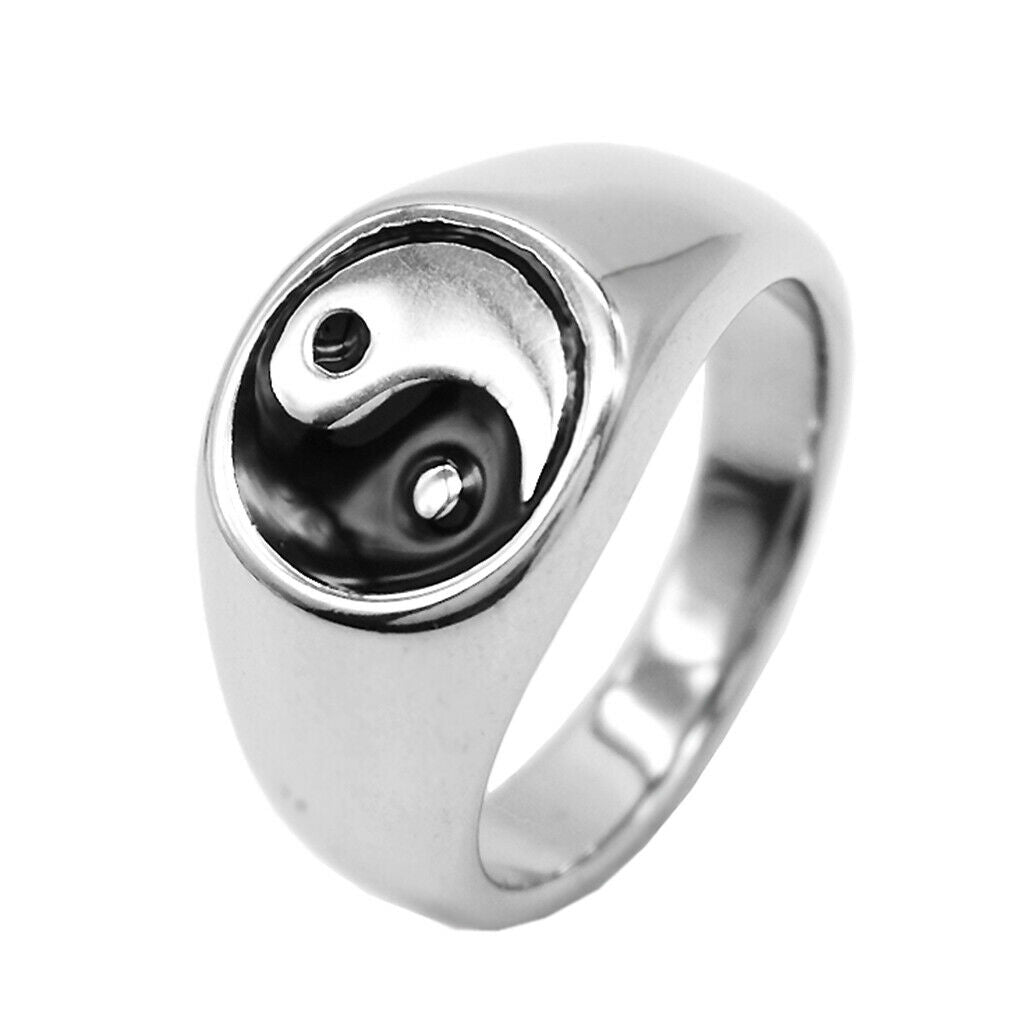 Retro Stainless Steel  Tai Chi Finger Ring Yin Yang Spinner Ring US Size 13
